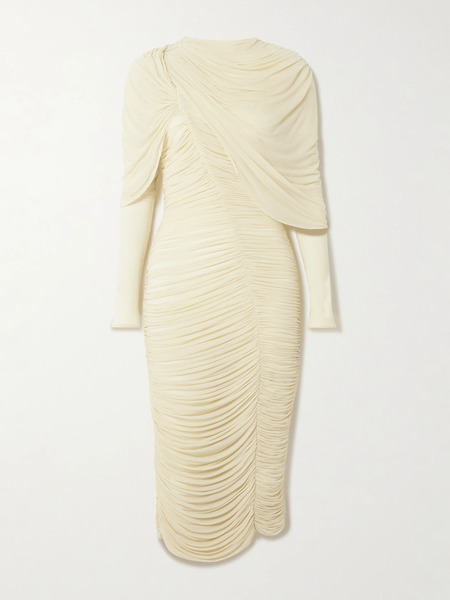  Magda Butrym Magda Butrym - Draped Cape-effect Ruched Stretch-tulle Dress - Cream 