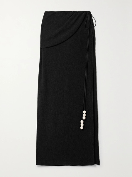 Magda Butrym Magda Butrym - Draped Embellished Stretch Lyocell-blend Crepon Wrap Maxi Skirt - Black 