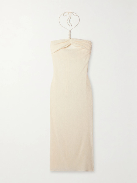  Magda Butrym Magda Butrym - Embellished Gathered Stretch Lyocell-blend Halterneck Maxi Dress - Cream 