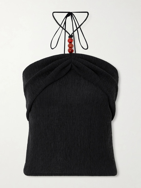  Magda Butrym Magda Butrym - Embellished Textured Lyocell-blend Halterneck Top - Black 