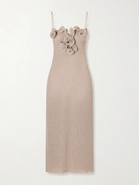  Magda Butrym Magda Butrym - Embellished Textured Woven Midi Dress - Brown 