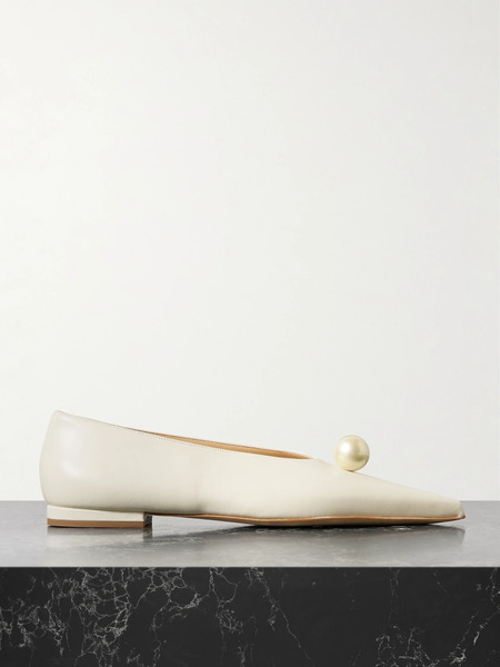  Magda Butrym Magda Butrym - Faux Pearl-embellished Leather Point-toe Flats - Cream 