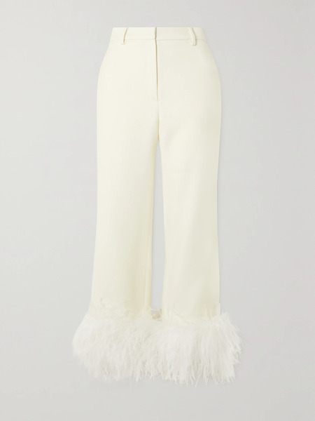  Magda Butrym Magda Butrym - Feather-trimmed Wool-twill Straight-leg Pants - White 