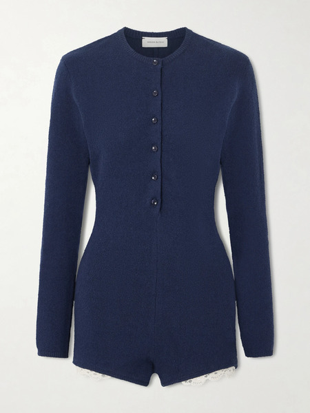  Magda Butrym Magda Butrym - Lace-trimmed Cotton-blend Terry Playsuit - Navy 