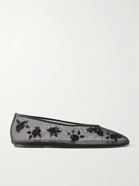  Magda Butrym Magda Butrym - Leather-trimmed Embroidered Mesh Ballet Flats - Black 