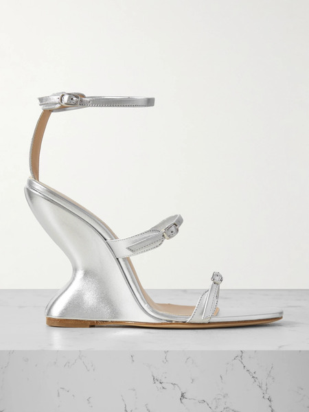  Magda Butrym Magda Butrym - Metallic Leather Wedge Sandals - Silver 