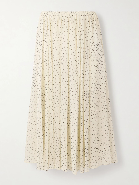  Magda Butrym Magda Butrym - Pleated Polka-dot Silk-blend Chiffon Midi Skirt - Cream 