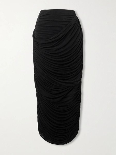  Magda Butrym Magda Butrym - Ruched Draped Jersey Midi Skirt - Black 