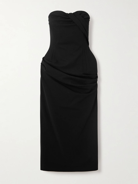  Magda Butrym Magda Butrym - Strapless Gathered Cady Midi Dress - Black 
