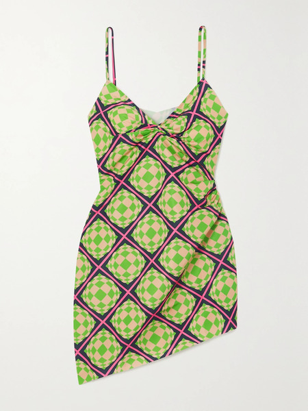  Maisie Wilen Maisie Wilen - Party Girl Asymmetric Printed Crepe Mini Dress - Green 