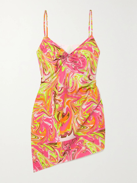  Maisie Wilen Maisie Wilen - Party Girl Asymmetric Printed Crepe Mini Dress - Pink 