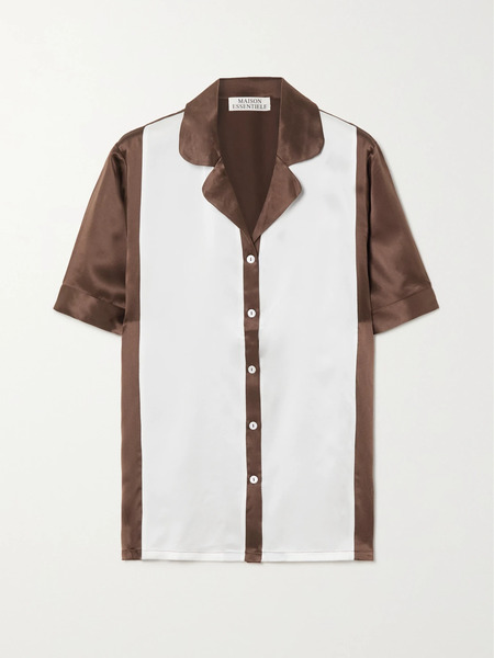  Maison Essentiele Maison Essentiele - Two-tone Silk-charmeuse Pajama Shirt - Chocolate 
