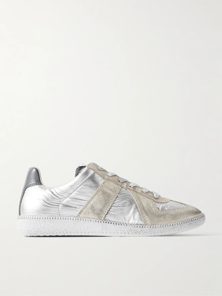  Maison Margiela Maison Margiela - Distressed Metallic Suede And Leather-trimmed Shell Sneakers - Silver 