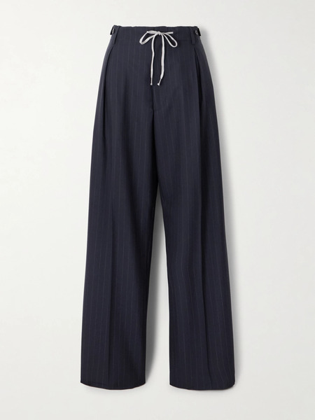  Maison Margiela Maison Margiela - Pleated Pinstriped Wool Wide-leg Pants - Navy 