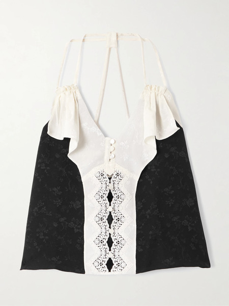  Maison Mayle Maison Mayle - Colette Ruched Lace-trimmed Silk-jacquard Camisole - Multi 
