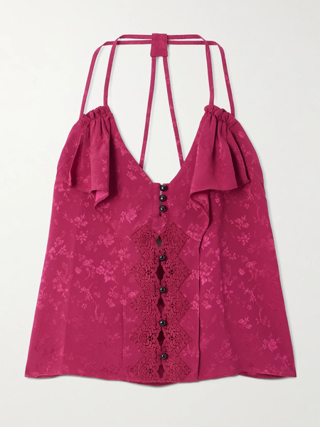  Maison Mayle Maison Mayle - Colette Ruffled Lace-trimmed Silk-jacquard Camisole - Pink 