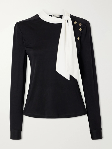  Maison Mayle Maison Mayle - Desi Tie-detailed Silk Shirt - Black 