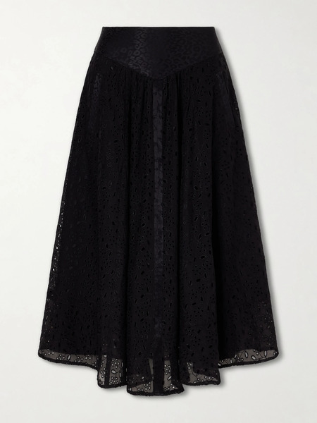  Maison Mayle Maison Mayle - Djuna Broderie Anglaise Silk Midi Skirt - Black 