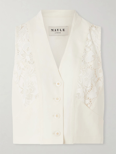  Maison Mayle Maison Mayle - Ines Lace-trimmed Wool-twill Vest - Ivory 