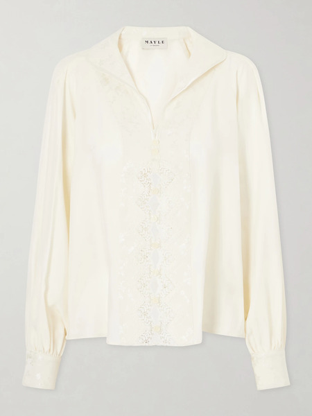  Maison Mayle Maison Mayle - Lula Lace-trimmed Silk Blouse - Ivory 