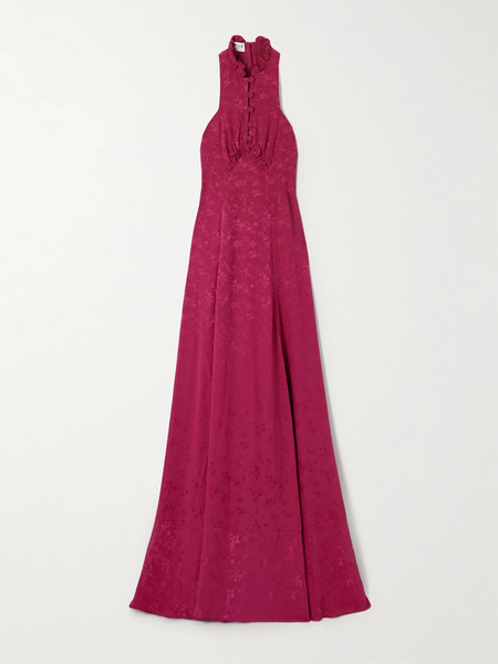  Maison Mayle Maison Mayle - Valentine Ruffled Silk-jacquard Halterneck Maxi Dress - Pink 