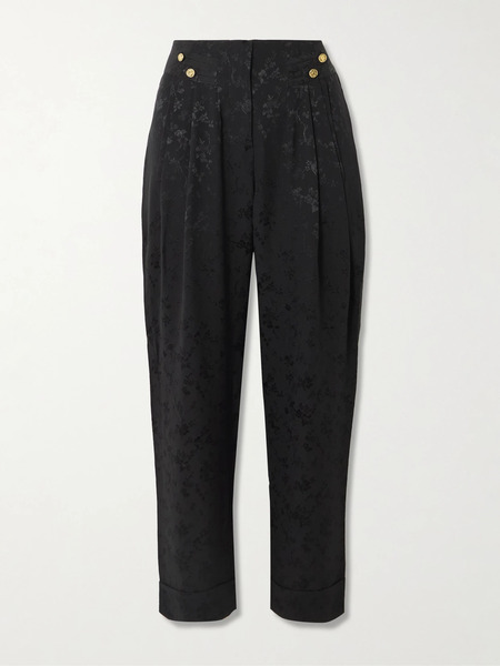  Maison Mayle Maison Mayle - Vali Embellished Pleated Silk-jacquard Tapered Pants - Black 