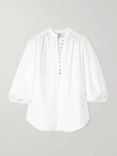  Maison Mayle Maison Mayle - Vivi Pleated Herringbone Cotton Blouse - Ivory 