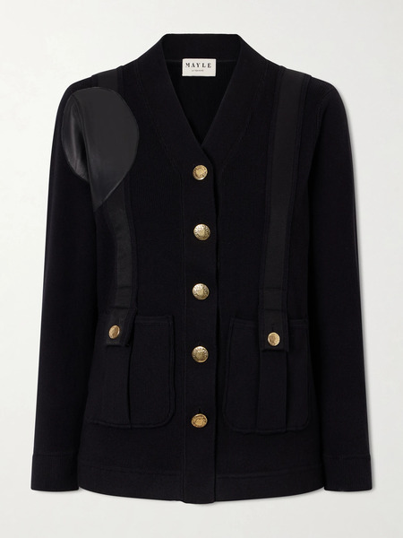  Maison Mayle Maison Mayle - Yates Grosgrain And Leather Trimmed Wool And Cotton-blend Cardigan - Black 