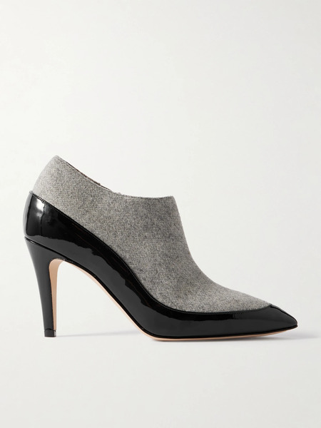 Manolo Blahnik Manolo Blahnik - Archepla 90 Patent-leather Trimmed Wool Point-toe Ankle Boots - Gray 