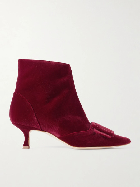  Manolo Blahnik Manolo Blahnik - Baylow 50 Buckled Velvet Ankle Boots - Red 