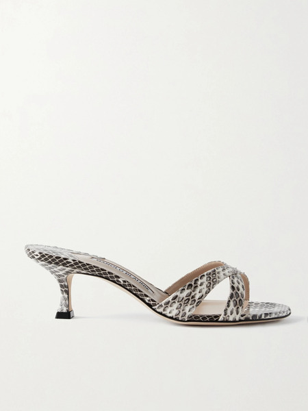  Manolo Blahnik Manolo Blahnik - Callamu 50 Elaphe Mules - Snake Print 