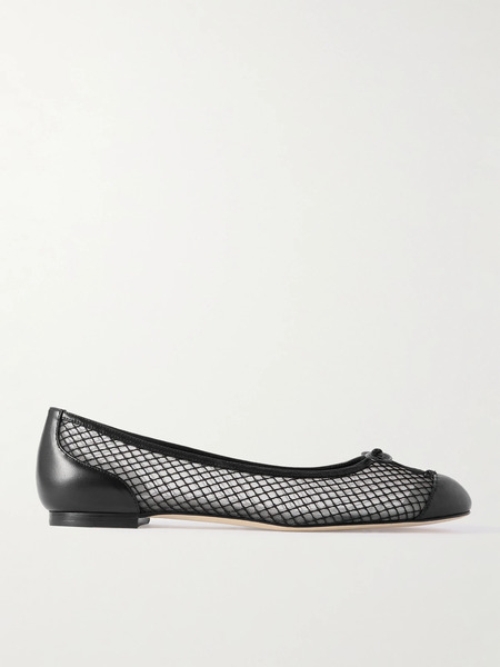  Manolo Blahnik Manolo Blahnik - Capbalme Leather-trimmed Mesh Ballet Flats - Black 
