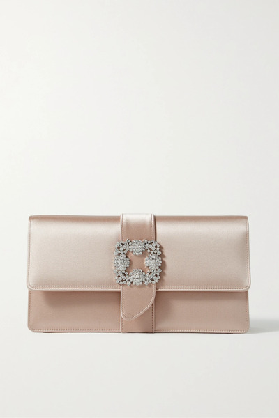  Manolo Blahnik Manolo Blahnik - Capri Crystal-embellished Satin Clutch - Beige 