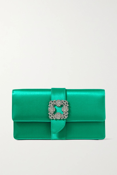  Manolo Blahnik Manolo Blahnik - Capri Crystal-embellished Satin Clutch - Green 