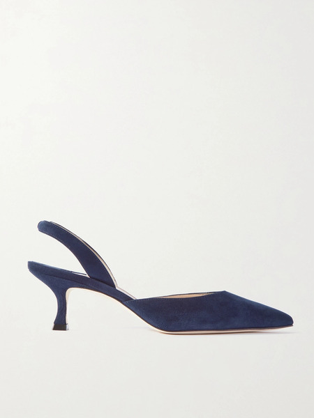  Manolo Blahnik Manolo Blahnik - Carolyne 50 Suede Slingback Pumps - Navy 