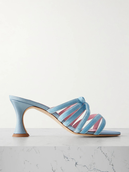  Manolo Blahnik Manolo Blahnik - Clementel 70 Velvet And Satin Mules - Light Blue 