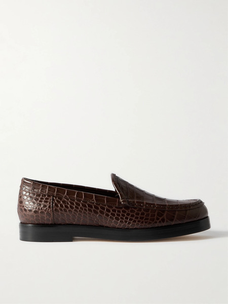  Manolo Blahnik Manolo Blahnik - Dinelio Croc-effect Leather Loafers - Dark Brown 