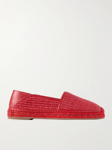  Manolo Blahnik Manolo Blahnik - Espadra Collapsible-heel Leather-trimmed Raffia Espadrilles - Red 