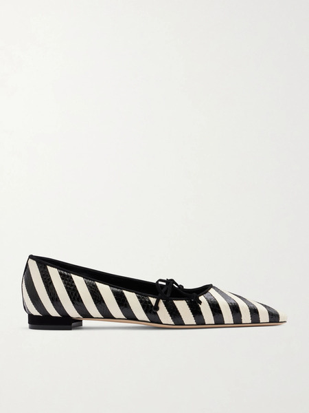  Manolo Blahnik Manolo Blahnik - Federica Striped Snake Ballet Flats - Black 