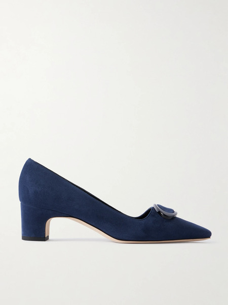  Manolo Blahnik Manolo Blahnik - Fenix 50 Buckled Suede Pumps - Navy 