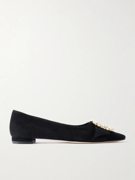  Manolo Blahnik Manolo Blahnik - Gibfla Embellished Suede Ballet Flats - Black 
