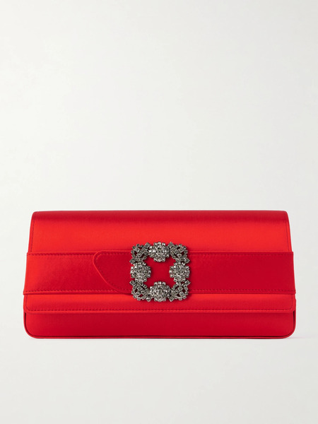  Manolo Blahnik Manolo Blahnik - Gothisi Crystal-embellished Satin Clutch - Red 