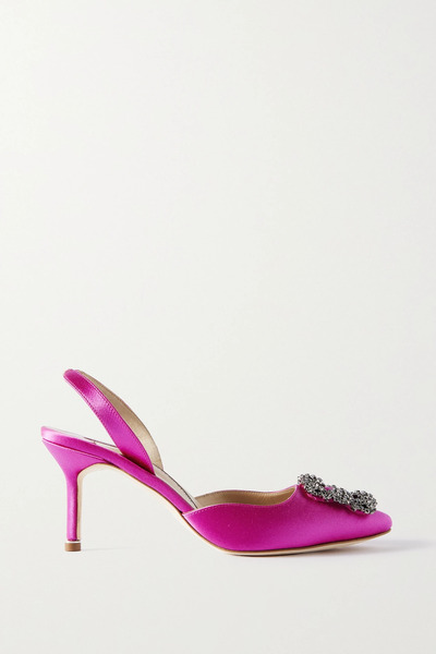  Manolo Blahnik Manolo Blahnik - Hangisli 70 Embellished Satin Slingback Pumps - Fuchsia 