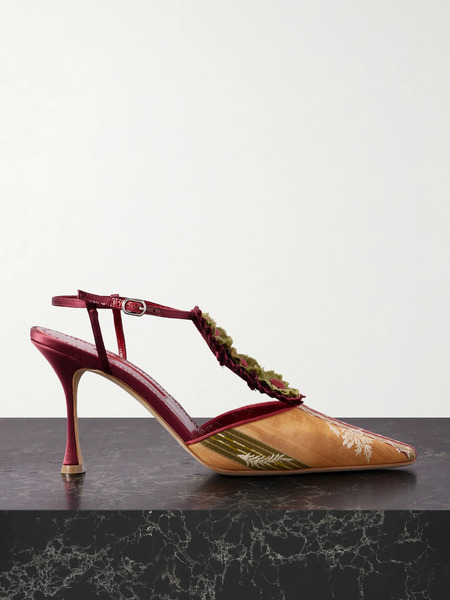  Manolo Blahnik Manolo Blahnik - Hebes 90 Appliquéd Silk And Linen-blend Jacquard Pumps - Orange 
