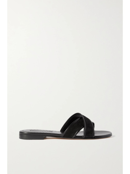  Manolo Blahnik Manolo Blahnik - Ifneta Suede And Leather Slides - Black 