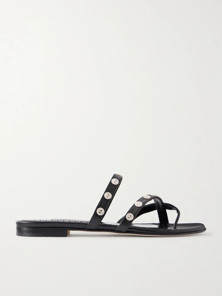  Manolo Blahnik Manolo Blahnik - Irafli Button-embellished Leather Sandals - Black 