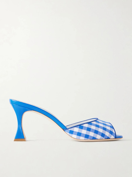  Manolo Blahnik Manolo Blahnik - Jadara 70 Checked Woven Mules - Cobalt Blue 