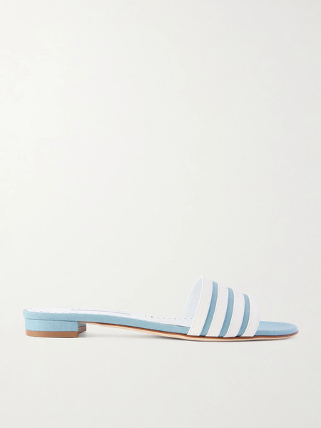  Manolo Blahnik Manolo Blahnik - Kenitra 10 Leather And Canvas Sandals - Light Blue 