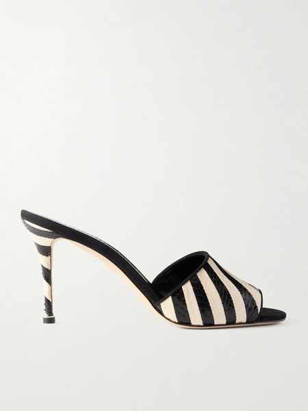  Manolo Blahnik Manolo Blahnik - Larache 90 Striped Elaphe Mules - Black 