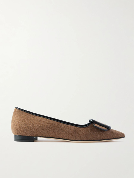  Manolo Blahnik Manolo Blahnik - Maysale Buckled Leather-trimmed Wool Point-toe Flats - Brown 